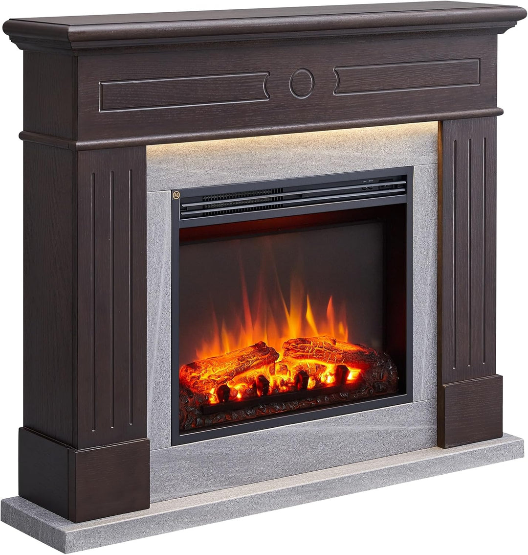CrownFlame Leandros Elektrokamin - Elektrischer Standkamin mit Heizung 1000/2000 W, realistischer 3D