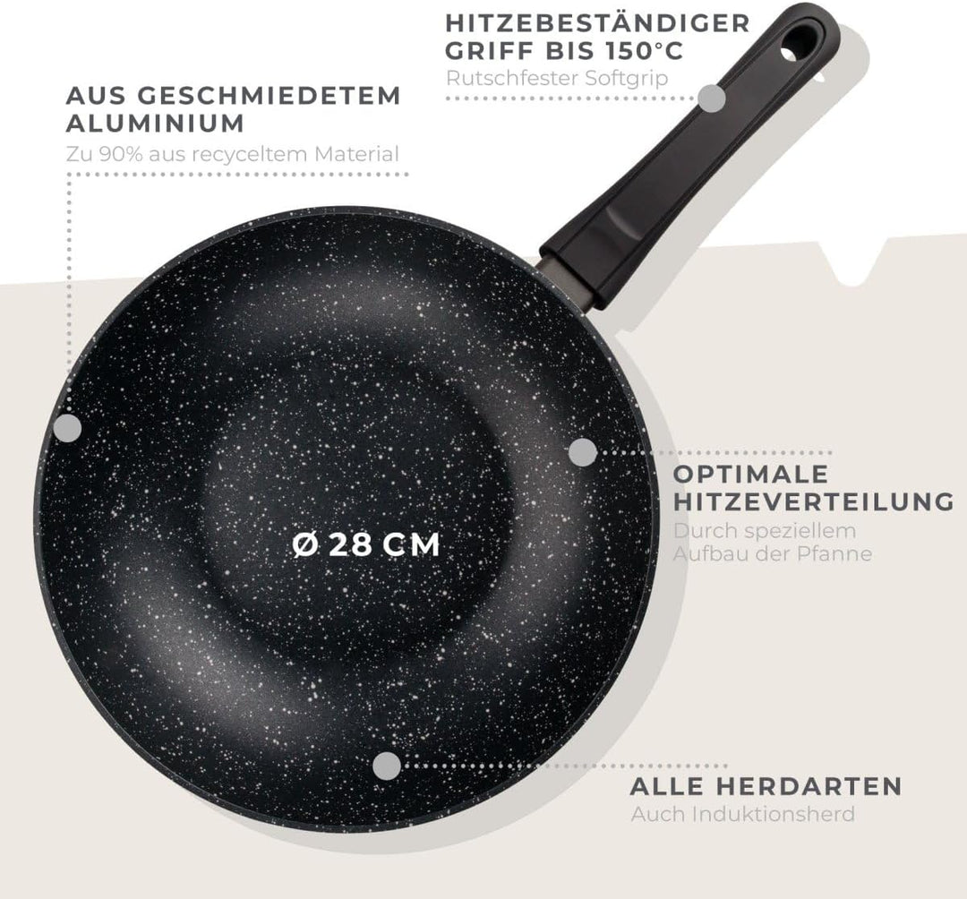 Fackelmann Wokpfanne Marble 28 cm, Antihaft-Wok aus 90% recyceltem Aluminium mit ergonomischem Kunst