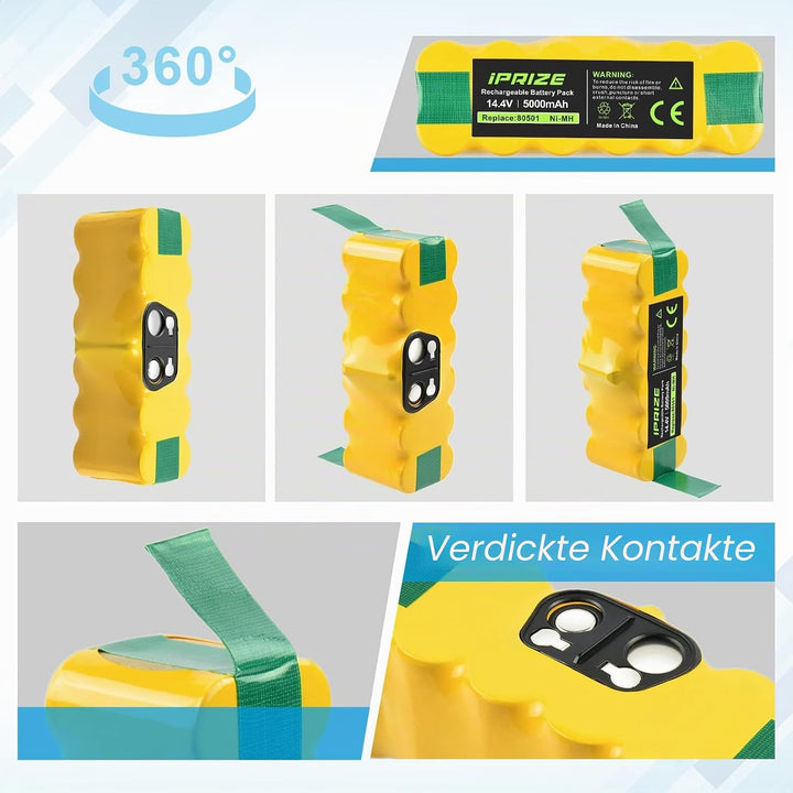 iPrize 14,4V 5,0Ah NI-MH Ersatzakku für iRobot Roomba R3 500/600/700/800/900 Serie 510 530 532 535 5