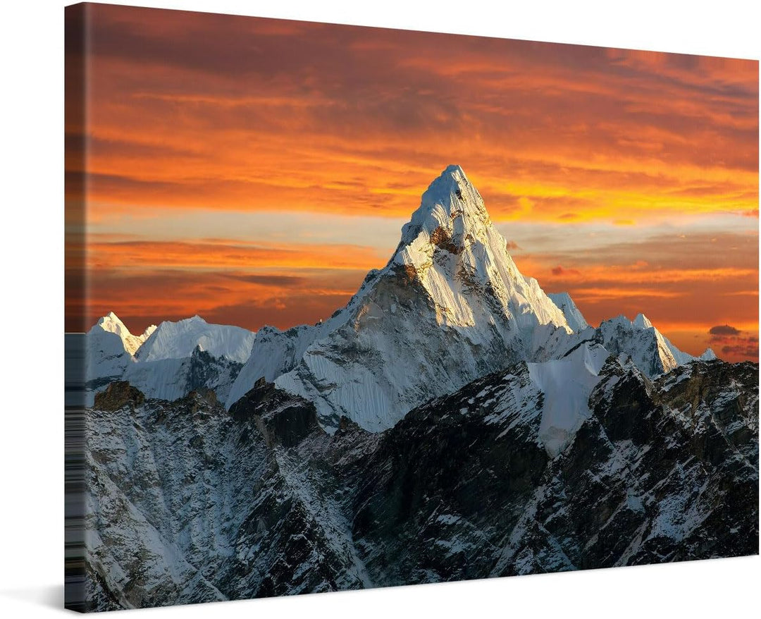 PICANOVA – Leinwandbild 120x80cm Berge Sonnenuntergang – Leinwanddruck – Wandbild Kunstdruck Auf 2cm