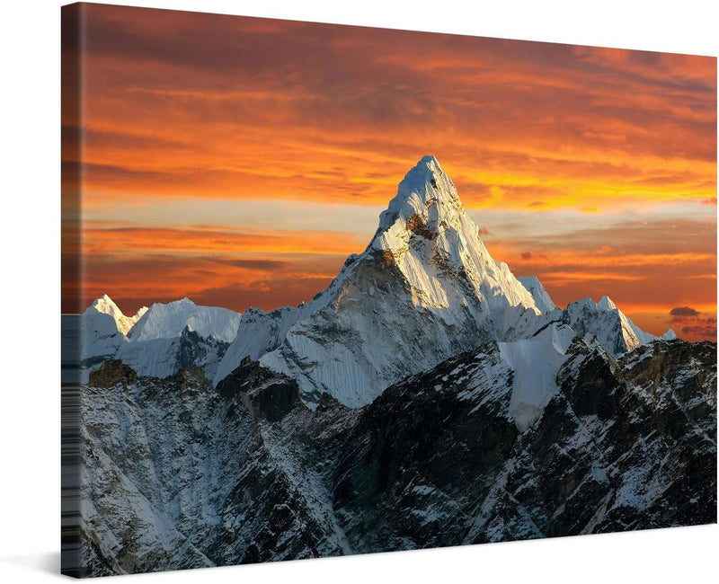 PICANOVA – Leinwandbild 120x80cm Berge Sonnenuntergang – Leinwanddruck – Wandbild Kunstdruck Auf 2cm