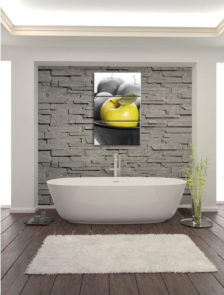 Pixxprint Apple Apfel Korb mit grünen Äpfeln als Leinwandbild/Grösse: 3 Teilig (120x80) cm/Wandbild/