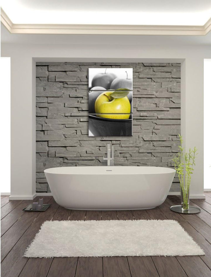 Pixxprint Apple Apfel Korb mit grünen Äpfeln als Leinwandbild/Grösse: 3 Teilig (120x80) cm/Wandbild/