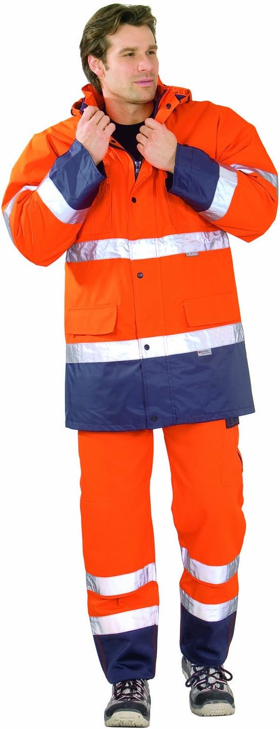 Planam Grösse XXL Herren Warn-/Wetterschutz Parka 2-farbig orange marine Modell 2056 XXL Orange, Mar