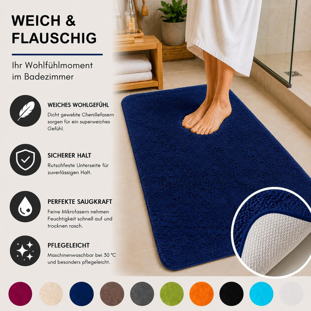 Brandsseller Badematte 70x120 cm Badezimmerteppich Badvorleger Badeteppich Blau 70x120 cm Blau, 70x1