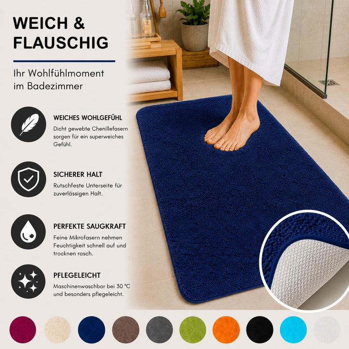 Brandsseller Badematte 70x120 cm Badezimmerteppich Badvorleger Badeteppich Blau 70x120 cm Blau, 70x1