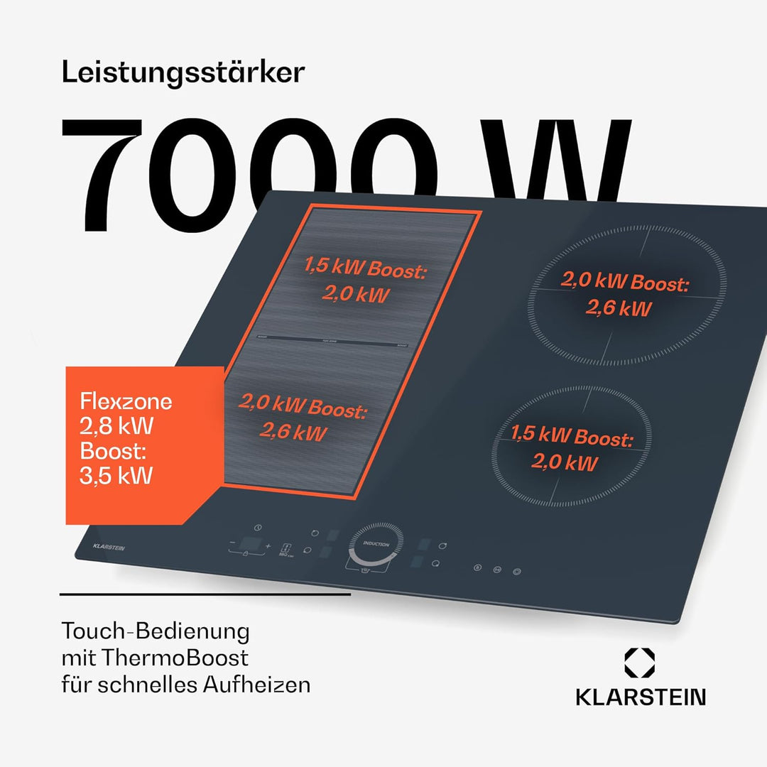 Klarstein Delicatessa 60 Induktionskochfeld – 4-Zonen-Einbaukochfeld, 7.000 W Mit Booster, Flexizone