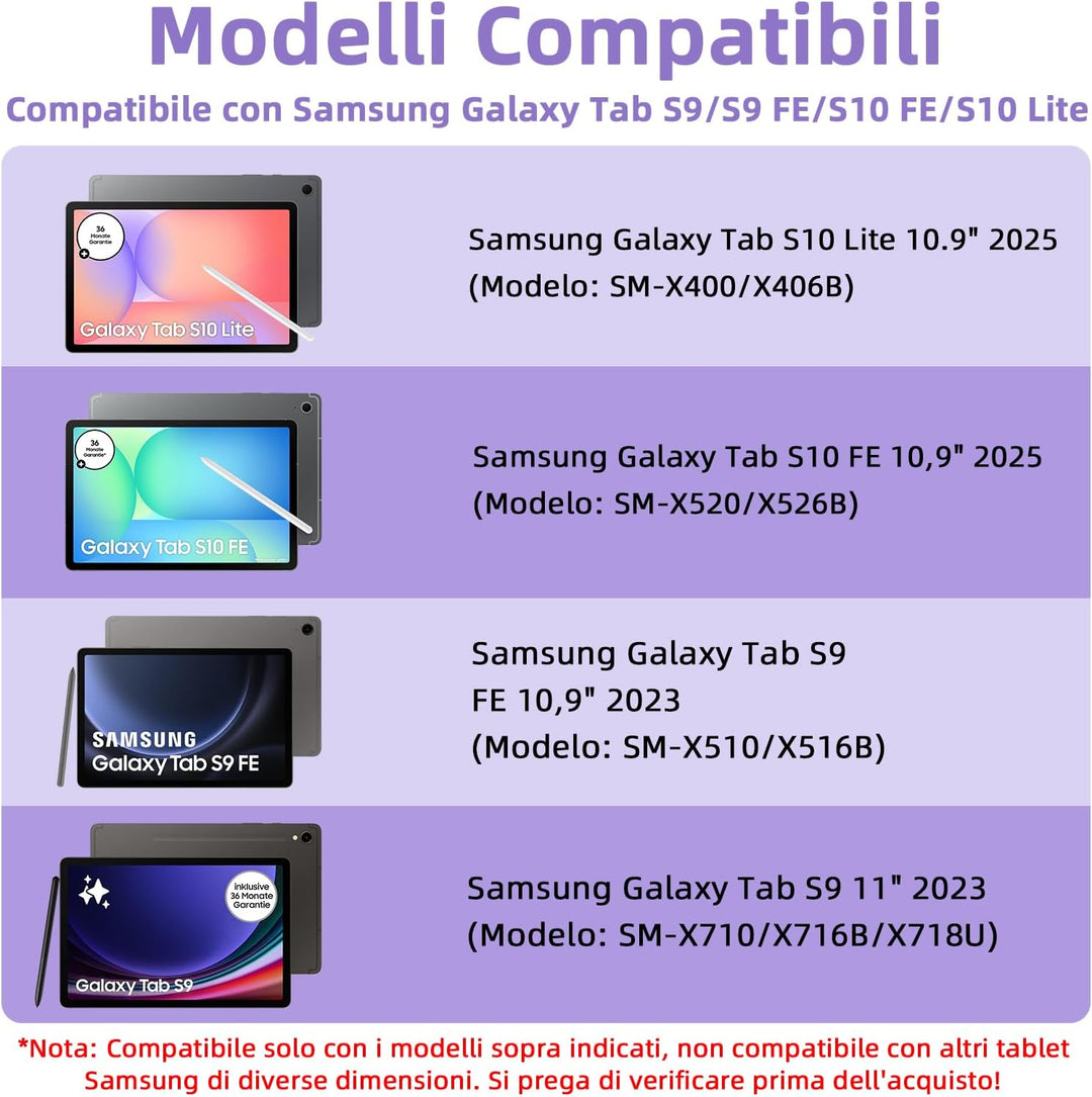 Bettdow für Samsung Galaxy Tab S9 FE+/S9+ 2023 Tastatur Hülle, Lila (Italienisch), Lila
