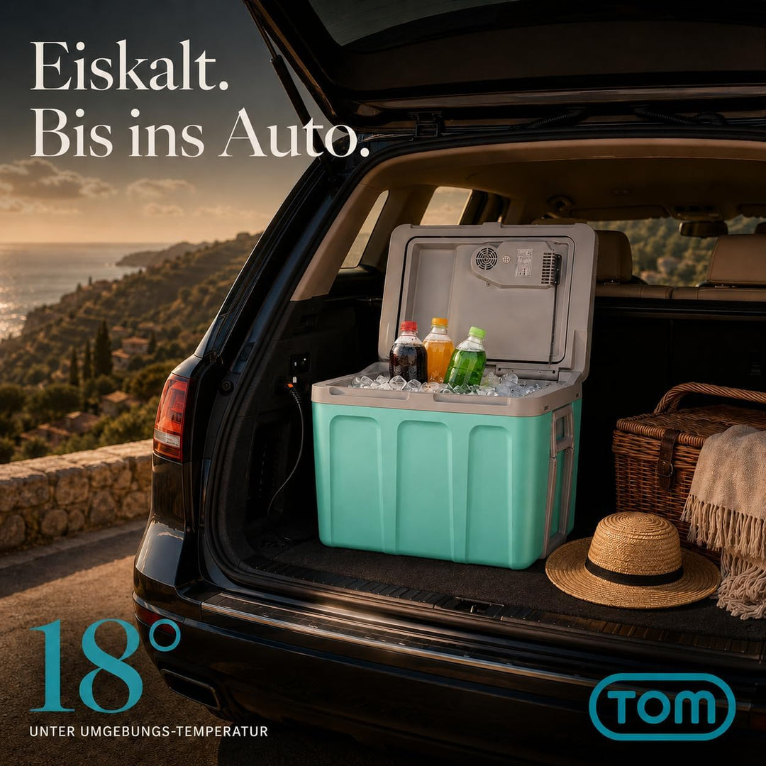 TOM 2in1 XXL Kühlbox 40l mit Kühl- und Heizfunktion – elektrische Coolbox mit Rollen – 230V &amp; 12V St