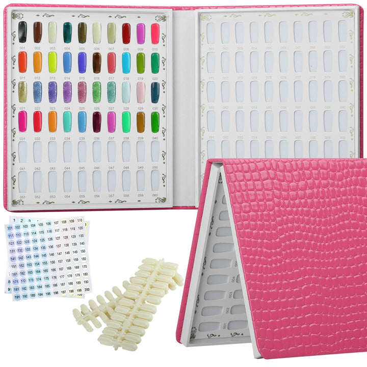 Nagelmusterbuch mit 120 Farben und 240 Nagelspitzen und Zahlenetiketten, Leder-Nagelfarbtafel, Karte