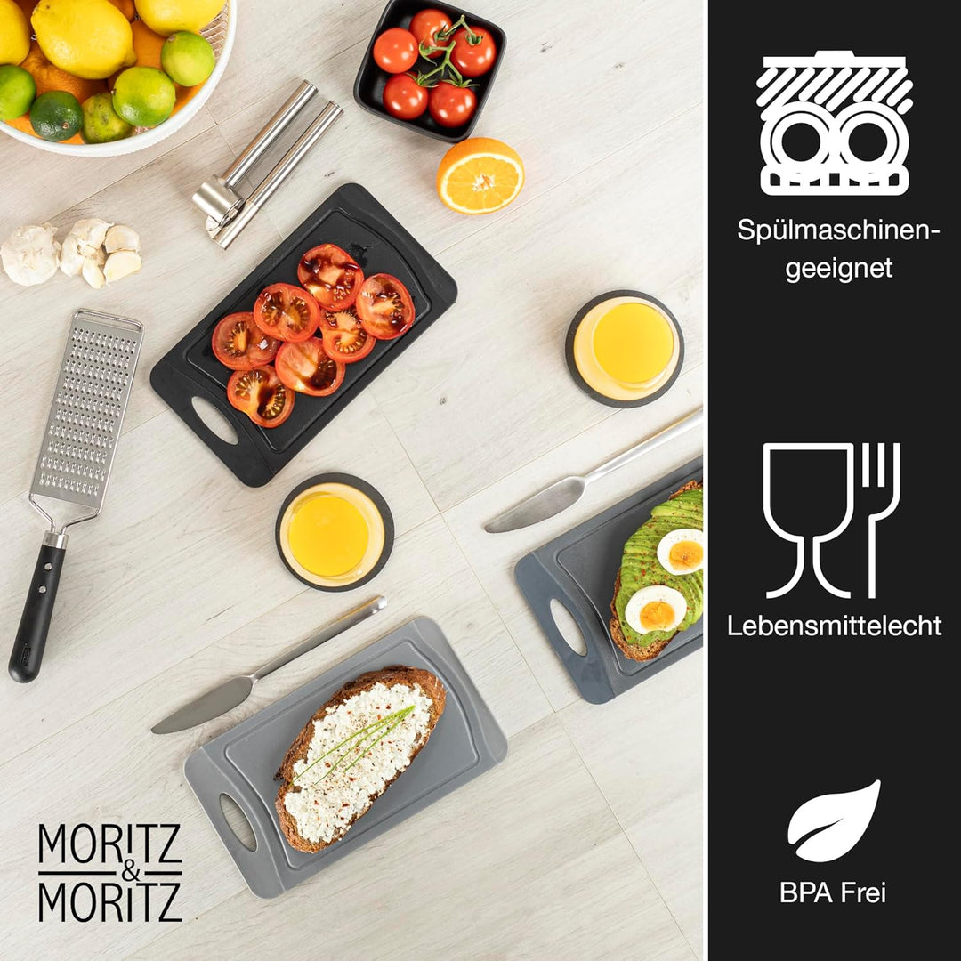Moritz & Moritz 6x Frühstücksbrettchen Kunststoff Set - 14x25cm - Schwarz - Schneidebrett Kunststoff