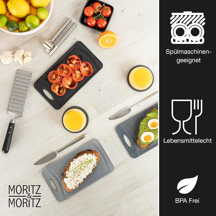 Moritz & Moritz 6x Frühstücksbrettchen Kunststoff Set - 14x25cm - Schwarz - Schneidebrett Kunststoff