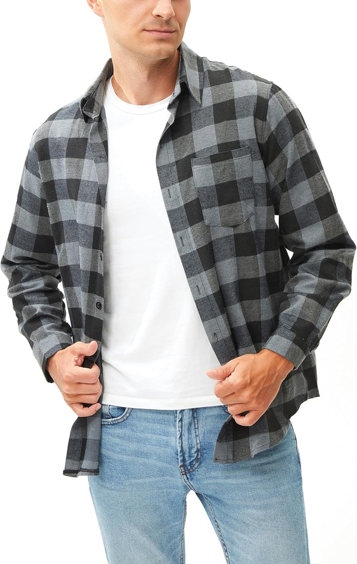 Yukiuiny Herren Holzfällerhemd 100% Baumwolle Langarm Kariertes Hemd Casual Button Down Flanell Frei