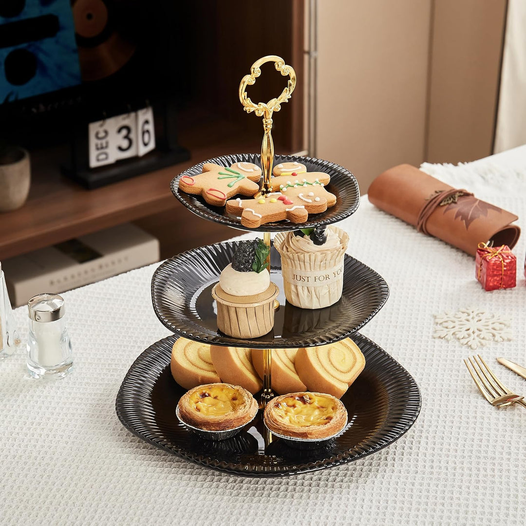 3 Schicht Keramik Tortenständer für Hochzeiten, Desserttisch Display Set für Teepartys Servierplatte