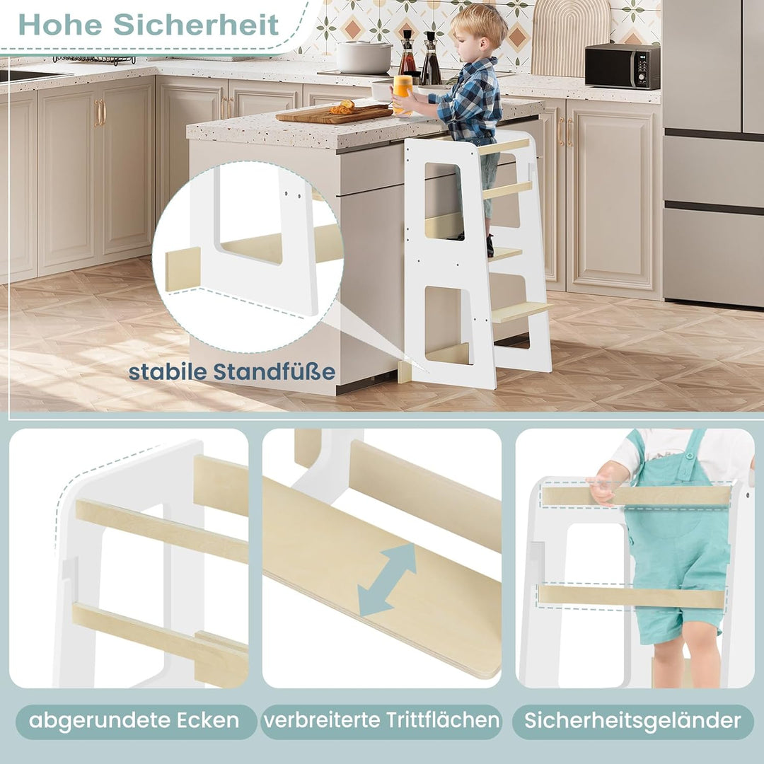 WOLTU Lernturm für Kinder ab 1 Jahr, mit Rausfallschutz, Montessori Learning Tower, Entdeckerturm Kü