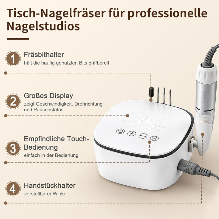 Nagelfräser für Gelnägel 35000 U/Min, Touch-Bedienung 35W, LED Display Elektrische Fräser Maniküre P