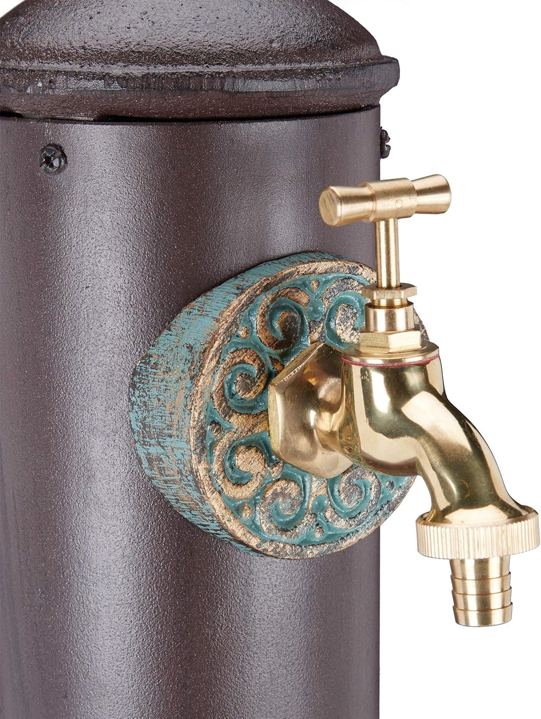 Relaxdays Wasserzapfsäule für Garten, antik, mit Wasserhahn, 3/4 Zoll Anschluss, runde Zapfsäule, 91