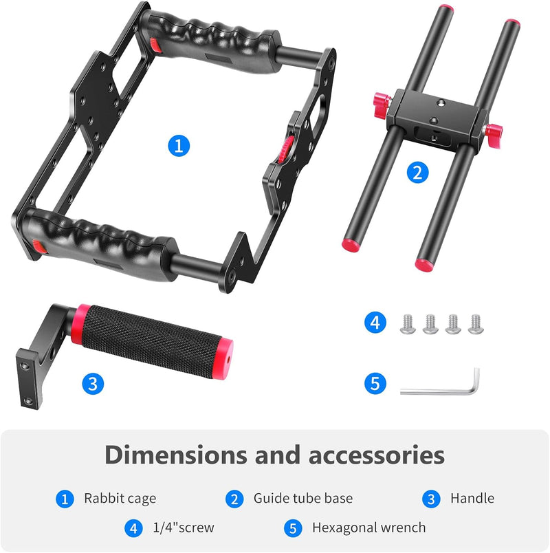 NEEWER Kamera Videokäfig aus Aluminiumlegierung, mit oberem Griff, Zwei Handgriffen, Zwei 15mm Stang