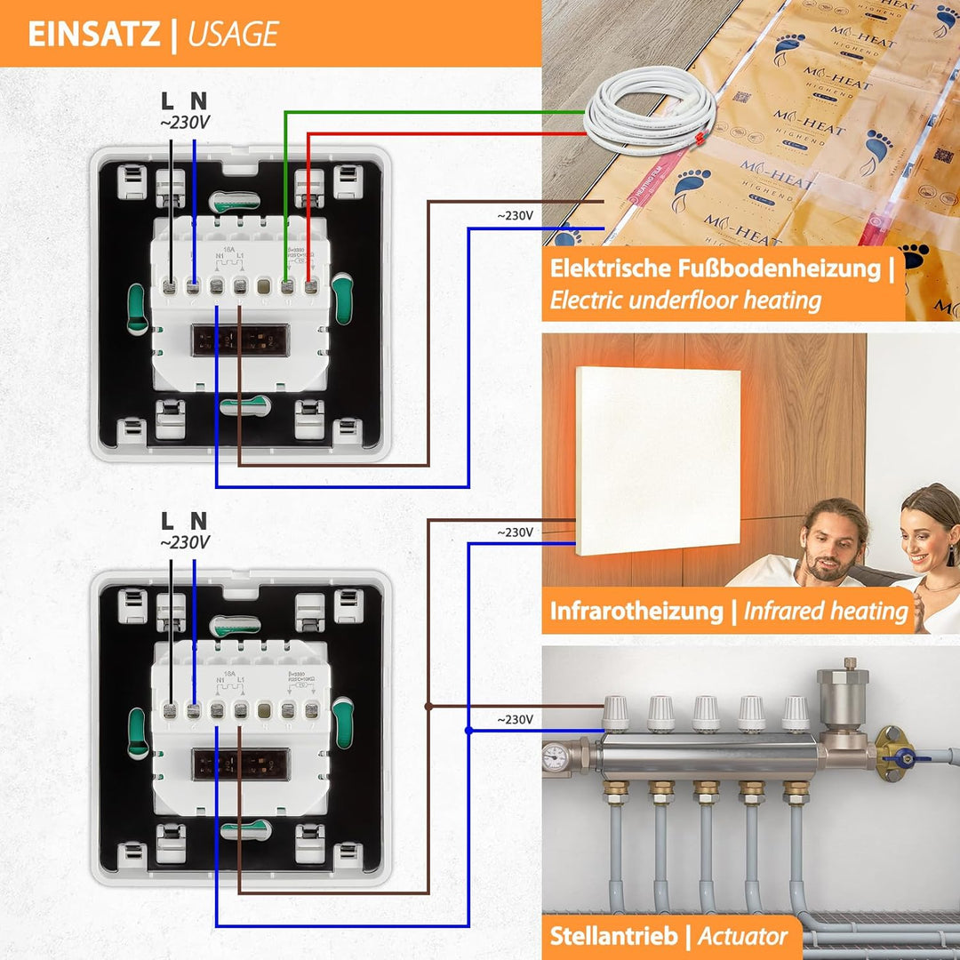 E71 analog Thermostat Unterputz Raumregler für elektrische Fussbodenheizung & NC-Stellantriebe einfa