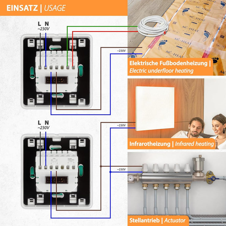 E71 analog Thermostat Unterputz Raumregler für elektrische Fussbodenheizung & NC-Stellantriebe einfa