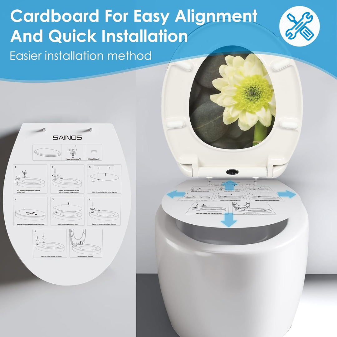 Duroplast-Toilettensitz, O-förmiger Toilettendeckel mit Soft-Close-Mechanismus, Edelstahlscharnier,