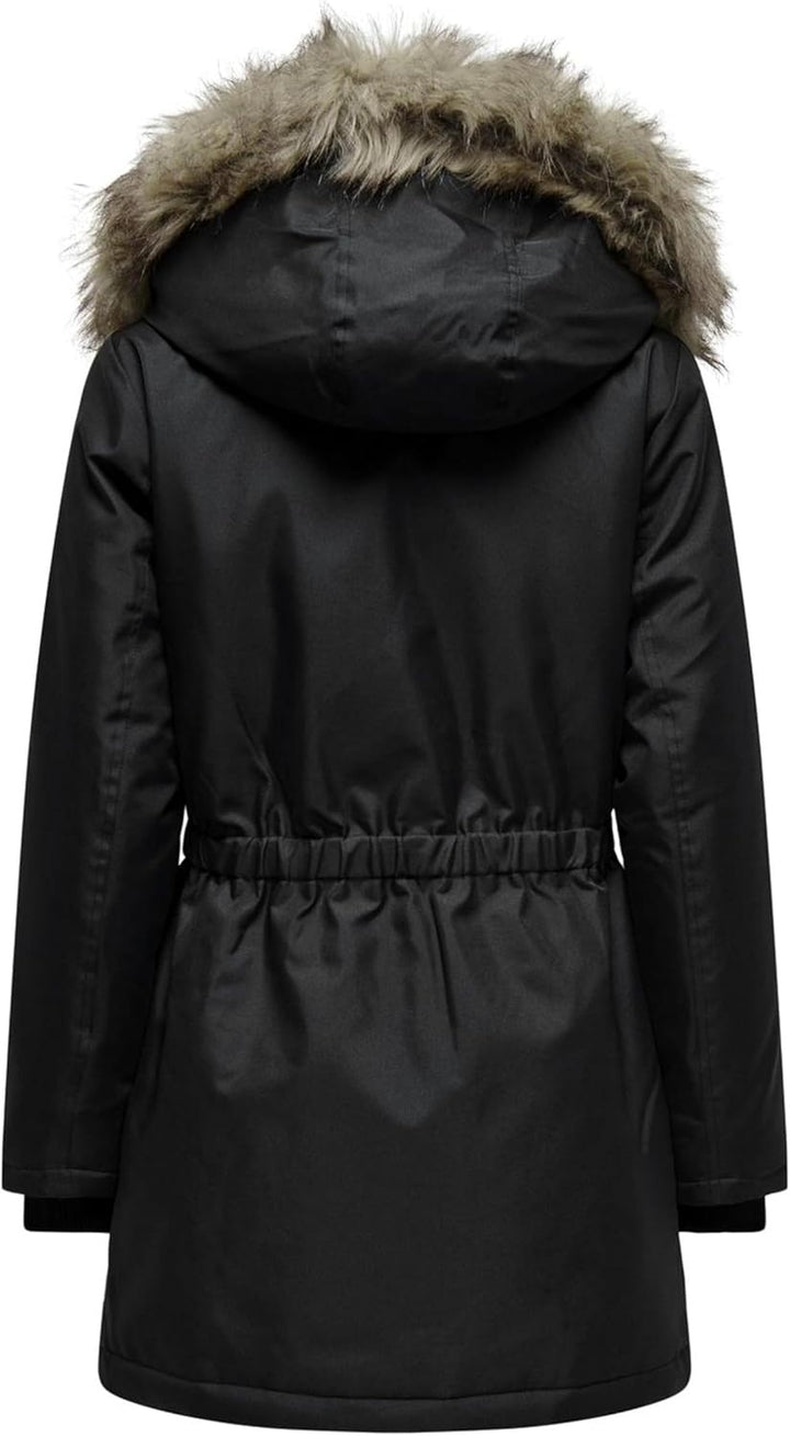 ONLY Damen Kurzparka XS Black / Natur Fur, XS Black / Natur Fur