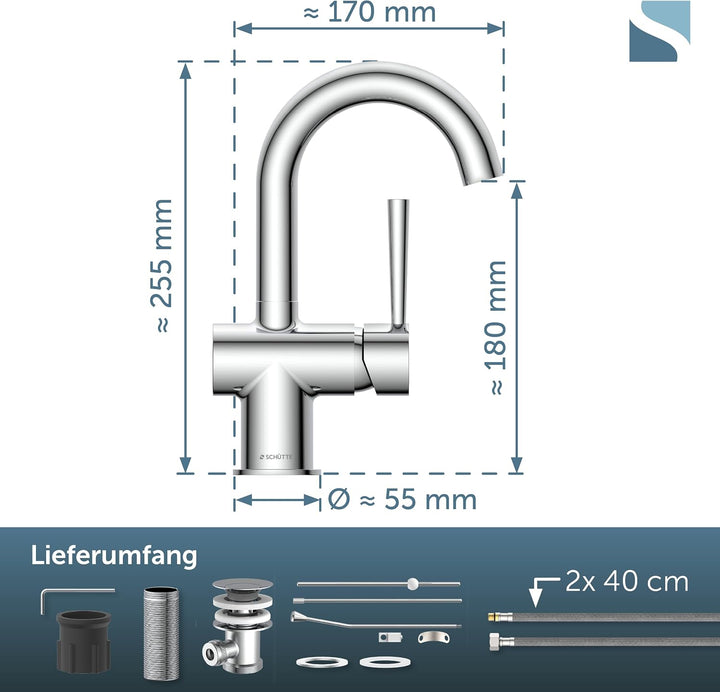 SCHÜTTE 79010 CORNWALL Waschtisch-Armatur, Chrom, Chrom