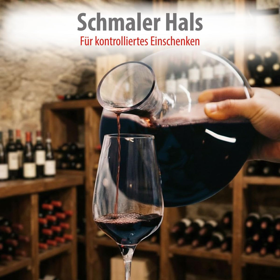 Alpina Premium Dekanter aus Glas – Wein Karaffe 1,78 L im schwungvollen Design | 20 x 24cm mit anges