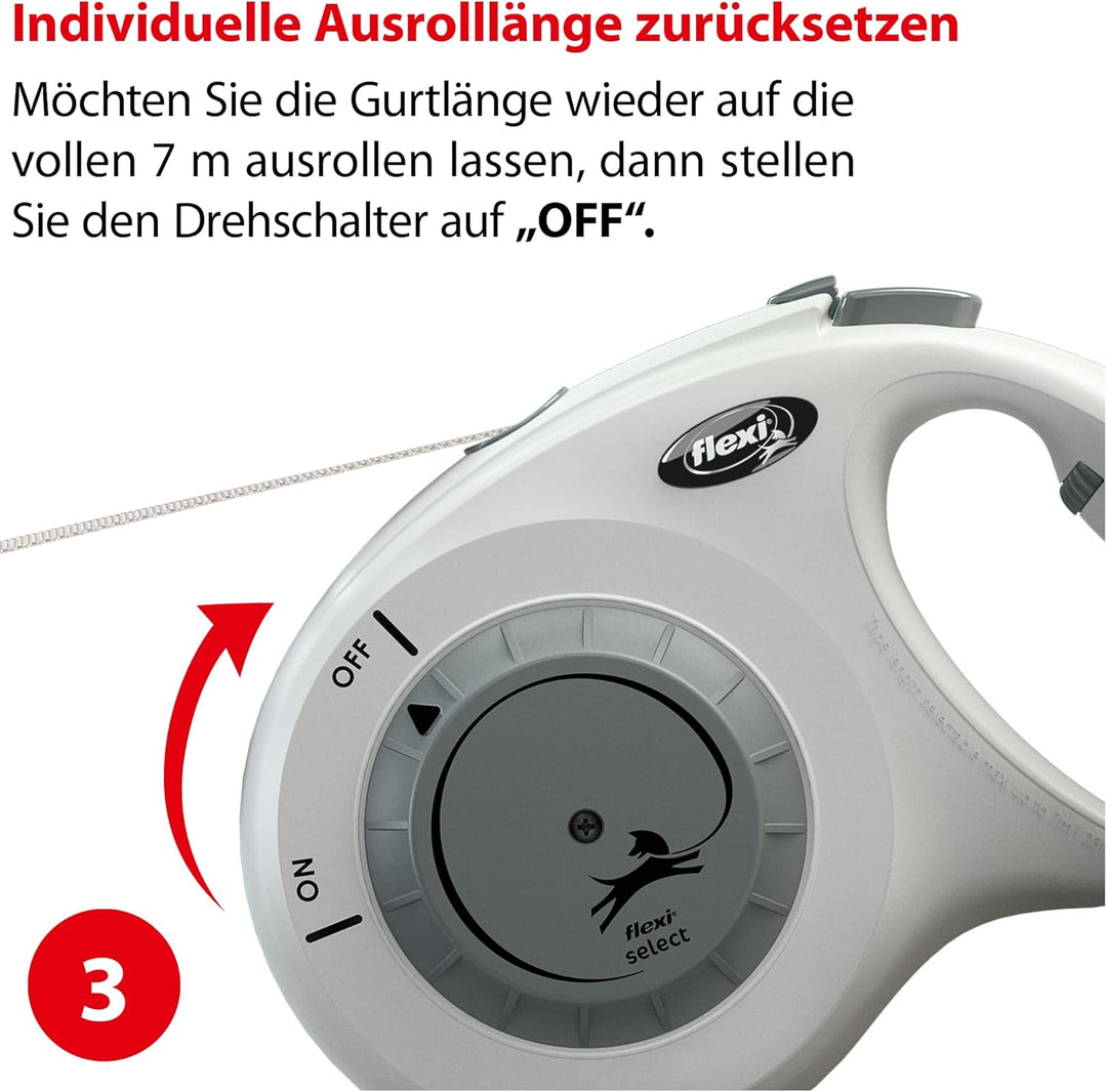flexi® Select Gurt 7 m hellgrau, zwischen 0-7 m einstellbare Roll-Leine für Hunde bis 25 kg hellgrau