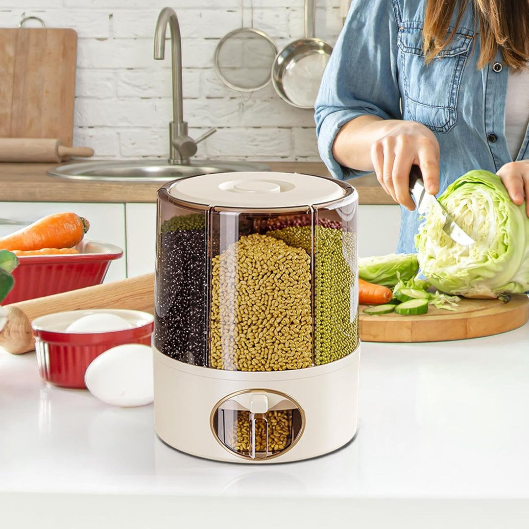 Generisch Rotating Rice Bucket, Click Output Food Dispenser, Adorable 6 Grid Rotatings Rice Storage