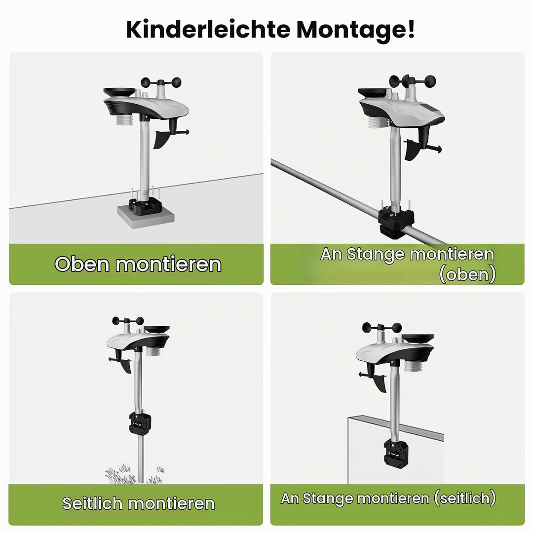 12-in-1 Wetterstation, Wetterstation Funk mit Aussensensor, Windmesser, Barometer, Aussentemperatur