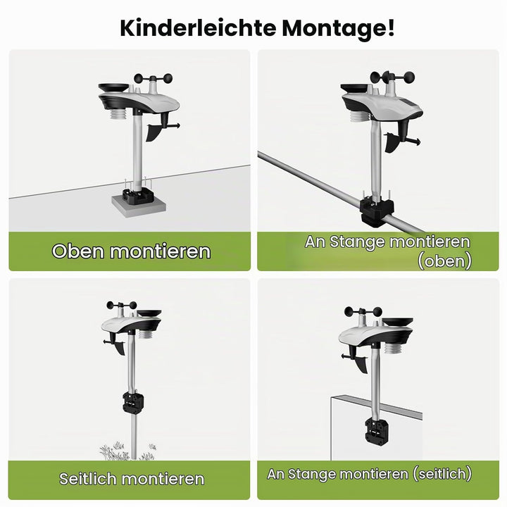 12-in-1 Wetterstation, Wetterstation Funk mit Aussensensor, Windmesser, Barometer, Aussentemperatur