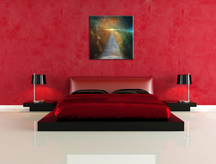 Pixxprint Kosmische Treppe in die Galaxies, Format: 70x70 auf Leinwand, 70x70