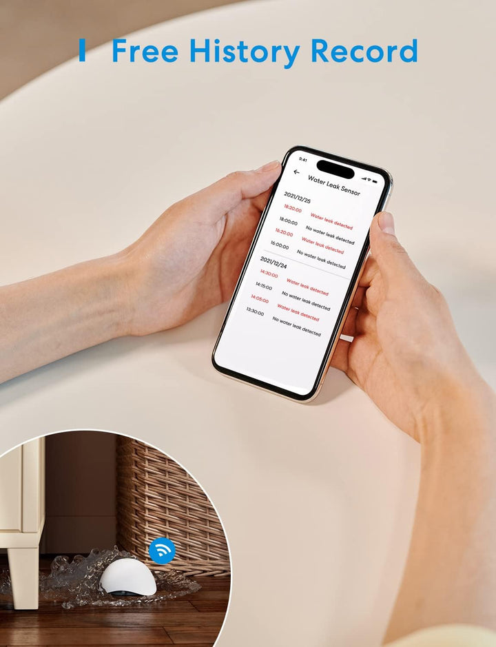 Meross Smart Wassermelder WLAN Wasseralarm 3St. für HomeKit, Wassersensor mit Hub kompatibel mit App
