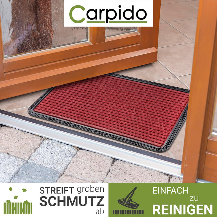 Carpido Fussmatte Aussen & Innen - 4er Set 40x60 cm - Rot Linien - Sauberlauf Türmatte rutschfest -