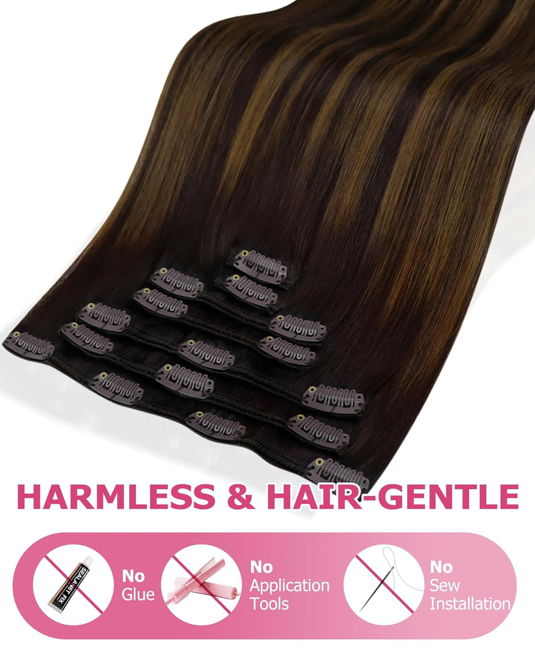YoungSee Extensions Clip in Braun Ombre Remy Glatt Haar Clip in Extensions Echthaar Ombre Dunkelbrau