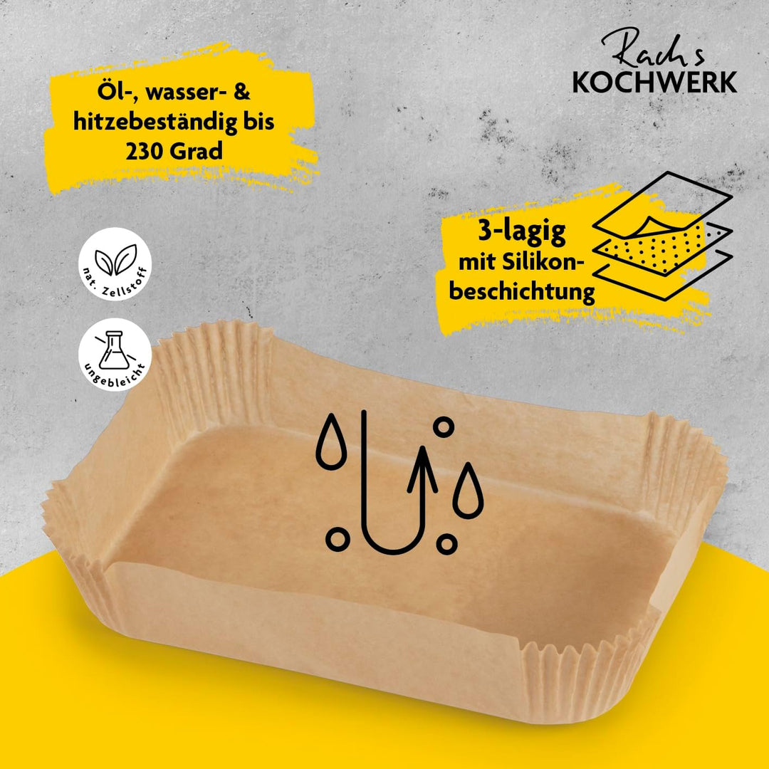 RACHS KOCHWERK Backpapier für Heissluftfritteuse 2er-Set | 4,5 Liter & 9 Liter | Backpapierschale an