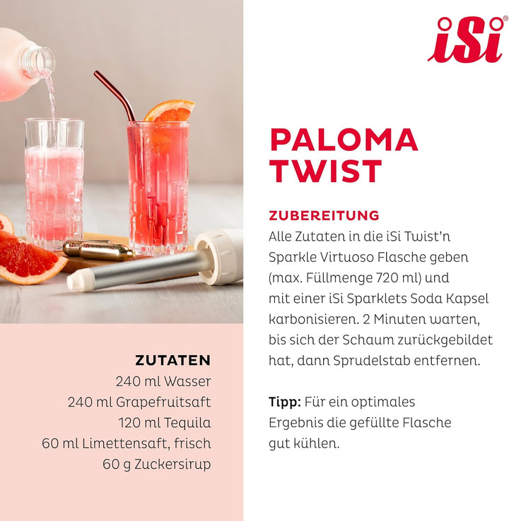 ISI Twist'n Sparkle Virtuoso Zusatzflasche Wassersprudler 0.95L – Ersatzflasche Soda Maker für Sprud