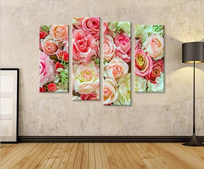 islandburner Bild Bilder auf Leinwand Rosen Pastell Deko Blumen 4er XXL Poster Leinwandbild Wandbild