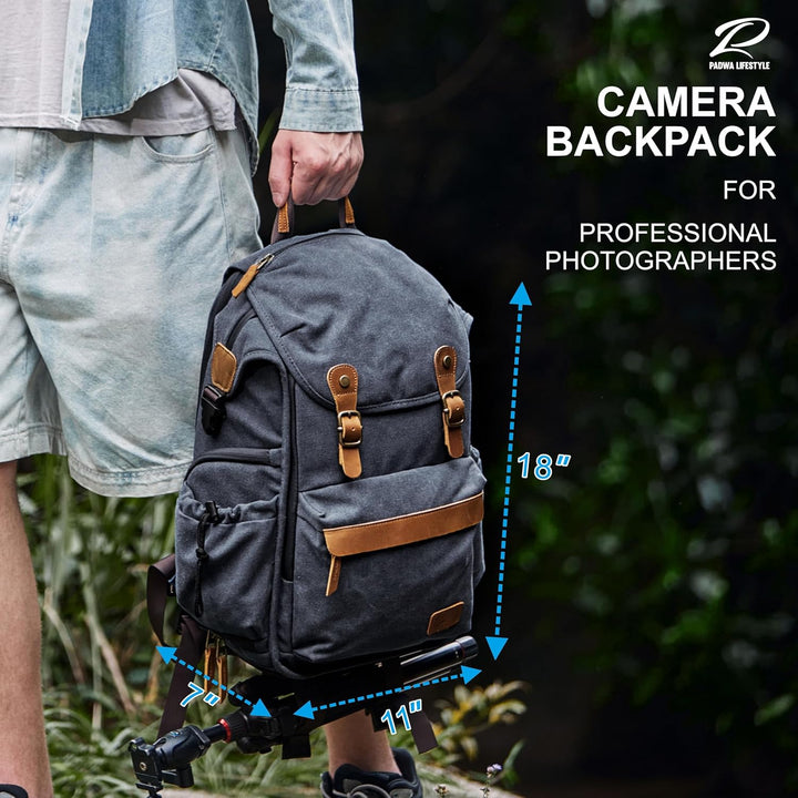 Padwa Lifestyle Kamerarucksack - Gewachstem Memory Canvas Kamerarucksack mit 16“ Laptop-/Objektivfac