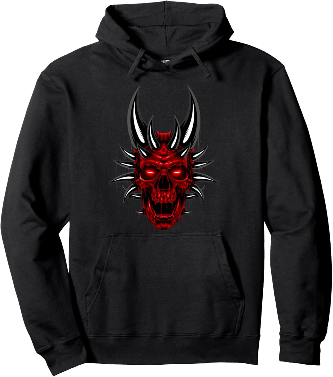 Roter Schädel Hörner Heavy Rock Pullover Hoodie
