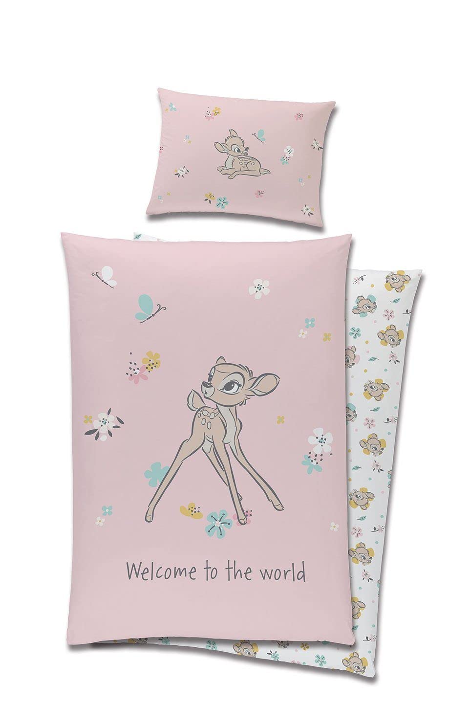 Babybettwäsche Wendebettwäsche Disney Bambi 100x135 cm + 40x60 cm 100% Baumwolle in Rosa
