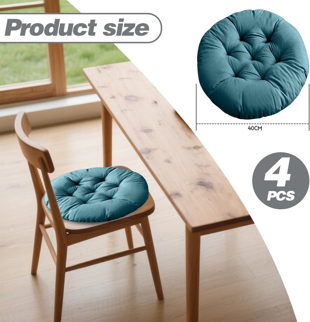 4er Set Stuhlkissen Rund 40cm, Runden Sitzkissen Gefüllte Sitzkissen, Stuhlkissen Anthrazit für Gart