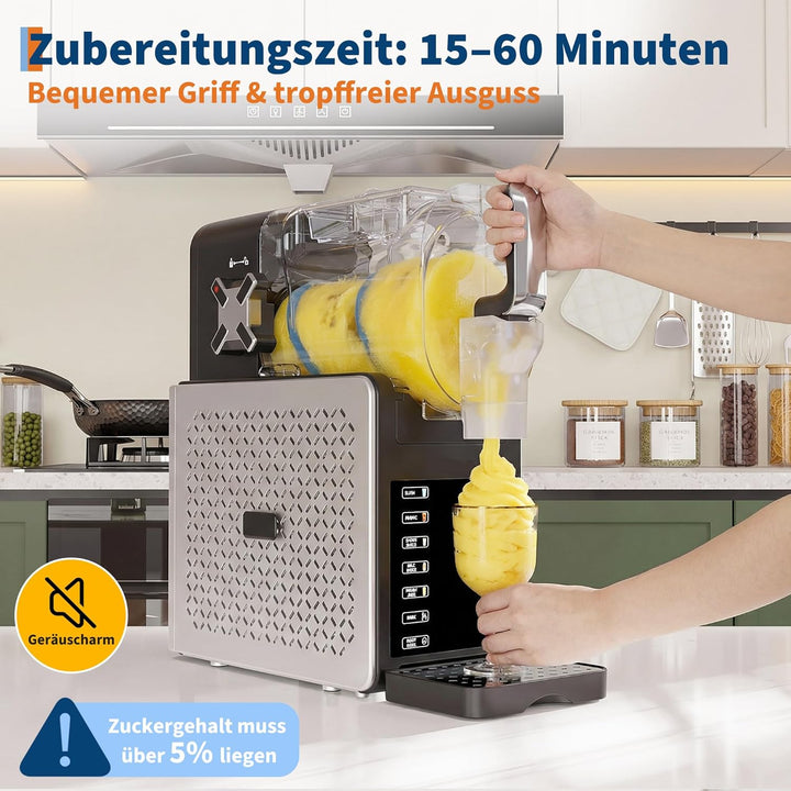 Slushmaschine 1,9 L, Slushy Maschine Für Zuhause Mit 5 Automatikprogrammen, LED Display, Selbstreini
