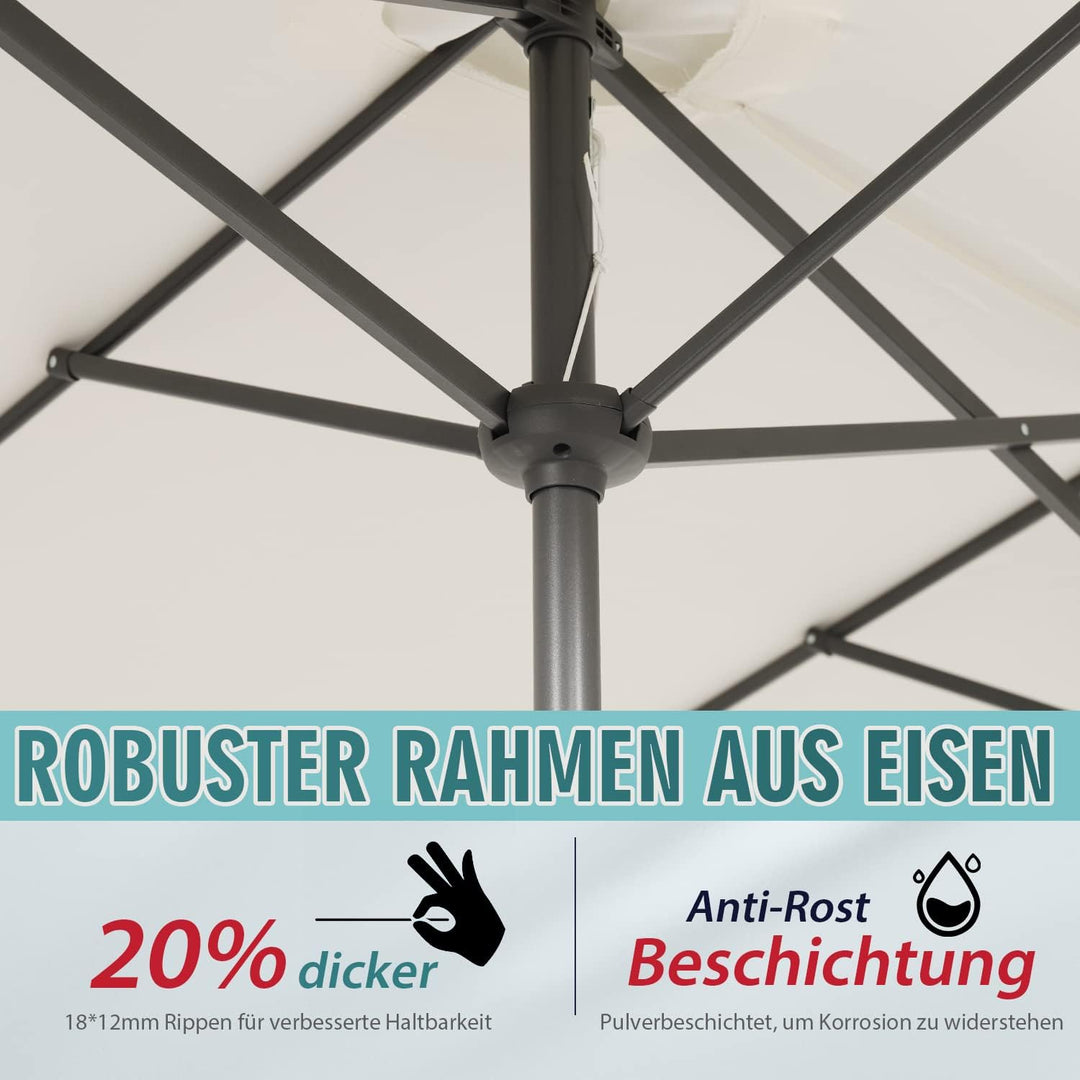 Sekey 220 × 400 cm Doppelsonnenschirm mit kurbel| Gross Sonnenschirm Marktschirm für Terrasse,Balkon