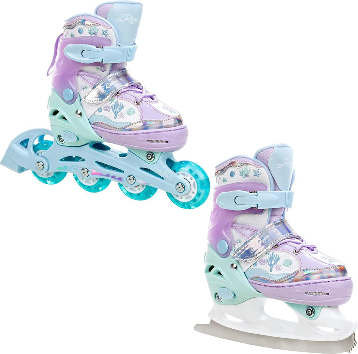 RAVEN 2in1 Kinder Schlittschuhe/Inline Skates Lia/Loret verstellbar mit LED Leuchtrad 27-30 (16,5-18