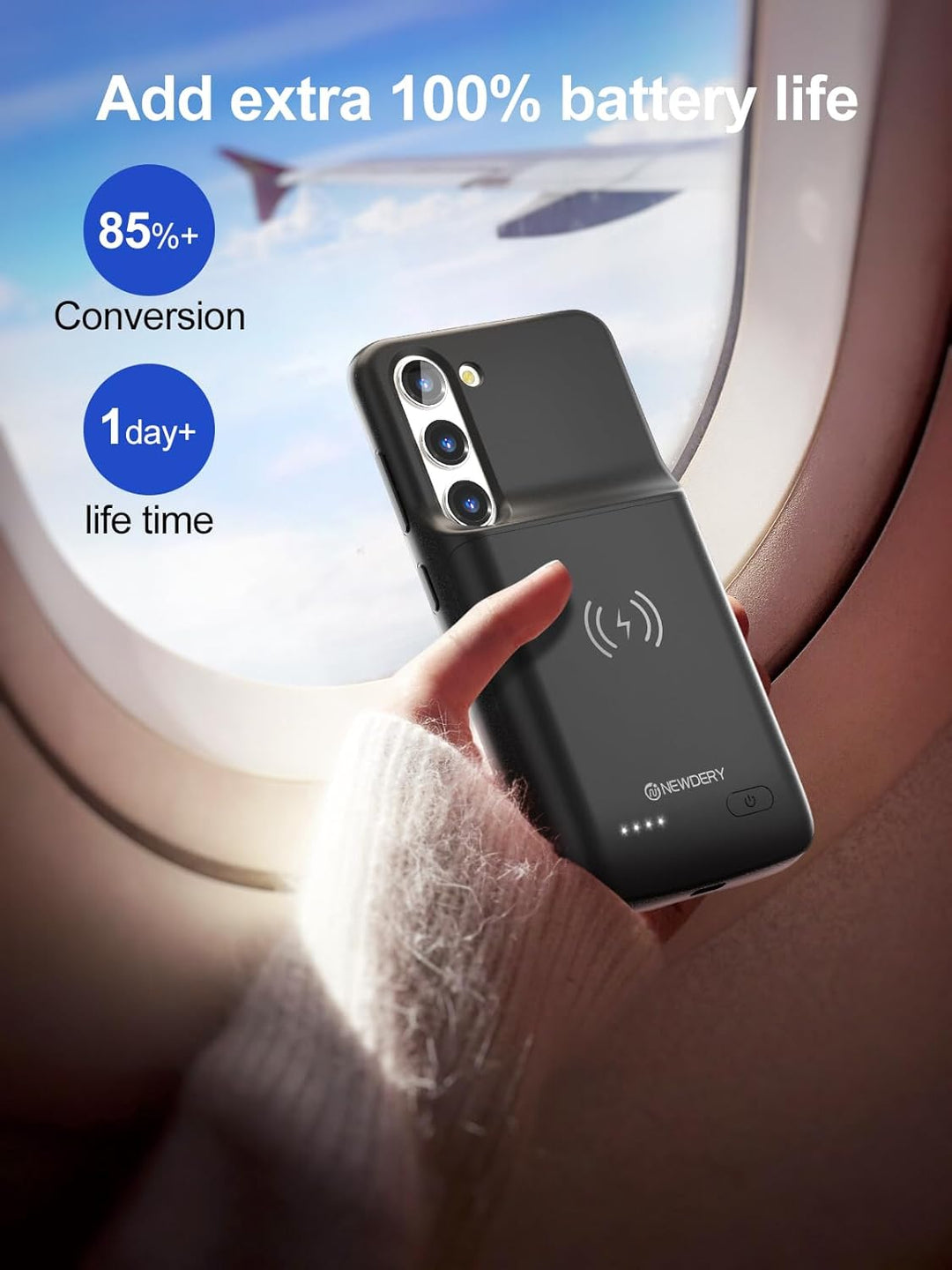 NEWDERY Akkuhülle für Samsung Galaxy S23, 4700mAh Tragbare Ladebatterie Zusatzakku Externe Handyhüll