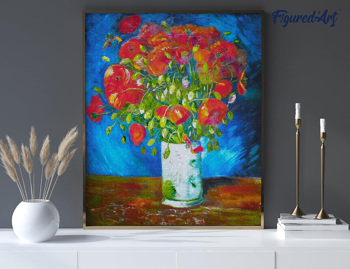 Figured'Art Diamond Painting Erwachsene 40x50cm Ganze Leinwand gerollt Vase mit rotem Klatschmohn Va