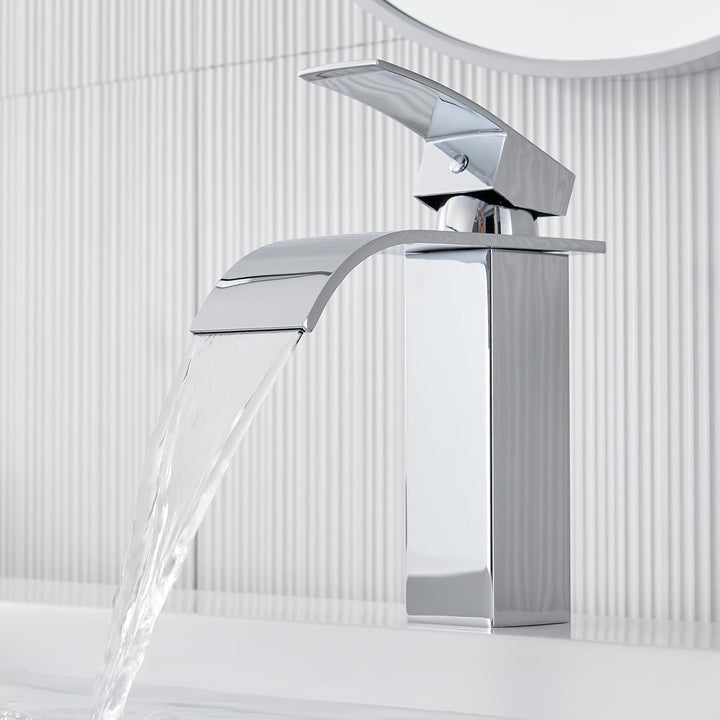 Wasserfall Wasserhahn Bad, Auralum Neuer verbesserte geräuscharmer Badezimmer Wasserhahn, Edelstahl