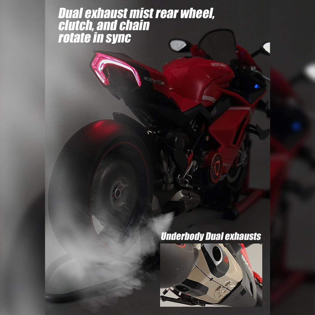 1/7 Legierung Dynamisches Motorrad Modell, V4 Top Edition mit Zündsystem Rauchspray, Kohlefaser Mech